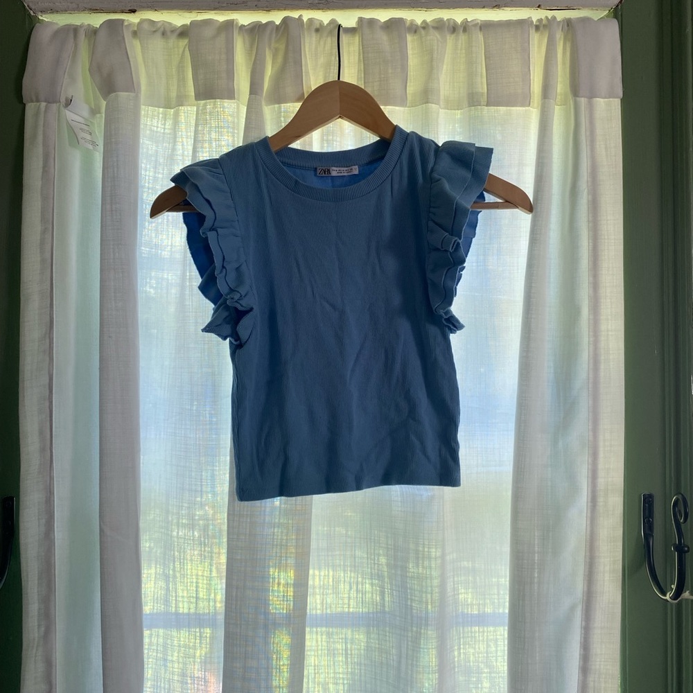 Zara Light Blue Ruffle Tank